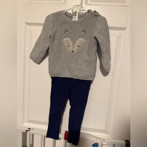 Cute Gray Fox Sweater with Navy Leggings